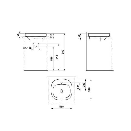 Раковина керамическая Laufen Palomba 8.1280.2.000.111.1 50 см встраиваемая цвет белый 1 отверстие под смеситель - фото 2