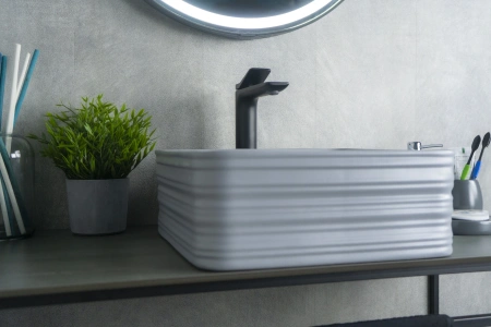 Раковина керамическая Gid Geométrico 53338 40х40 накладная цвет серый без отверстий под смеситель