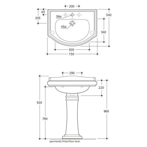Раковина из сантехнического фарфора Kerasan Retro 104701*1 70х50 подвесная цвет белый 1 отверстие под смеситель - фото 2
