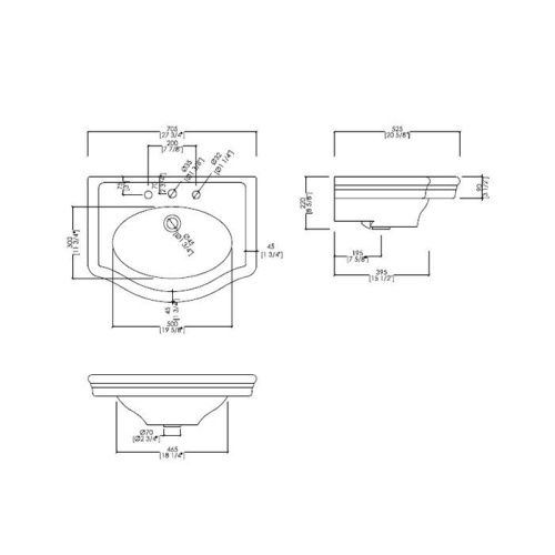Раковина керамическая Devon Devon New Etoile IBLG3FNET 70 см подвесная цвет белый 3 отверстия под смеситель - фото 2