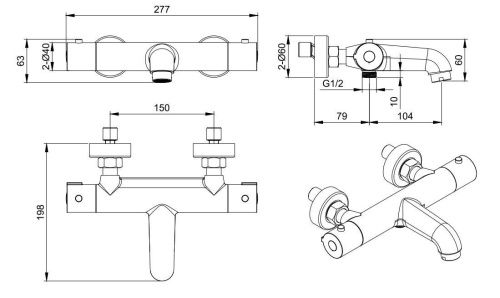 Смеситель для ванны Aquatek ВЕГА AQ1043CR настенный хром с термостатом - фото 3