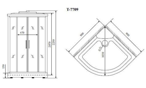Душевая кабина Timo Lux T-7709 90х90 четверть круга с крышей ориентация универсальная - фото 2