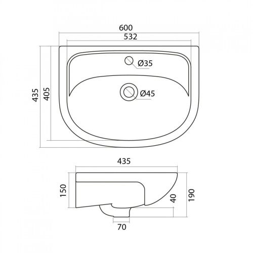 Раковина керамическая Onika Эллада 1WH110198 60х40 накладная цвет белый 1 отверстие под смеситель - фото 4