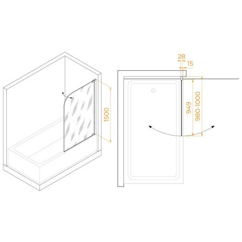 Душевая шторка на ванну RGW Screens 03110110-11 100х150 стекло прозрачное профиль хром ориентация универсальная - фото 2