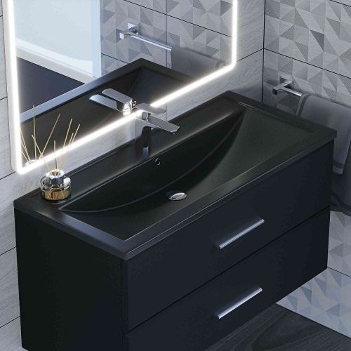 Раковина из искусственного камня Uperwood Foster Quartz 291030047 100х50 полувстраиваемая цвет черный - фото 3