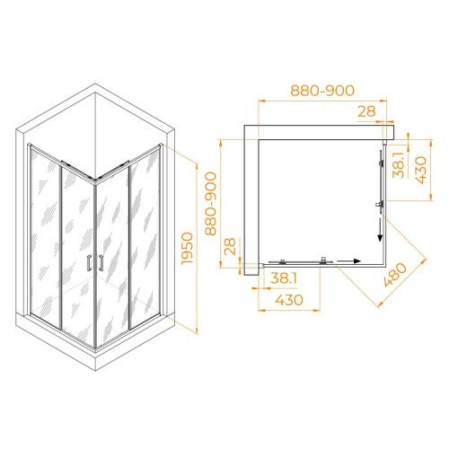 Душевой уголок RGW Passage 03083999-11 90х90 стекло прозрачное профиль хром без поддона - фото 2