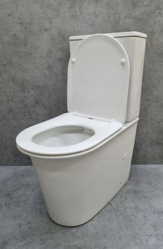 Унитаз напольный с бачком CeramaLux 1223A белый с сиденьем микролифт безободковый душевой смыв - фото 2