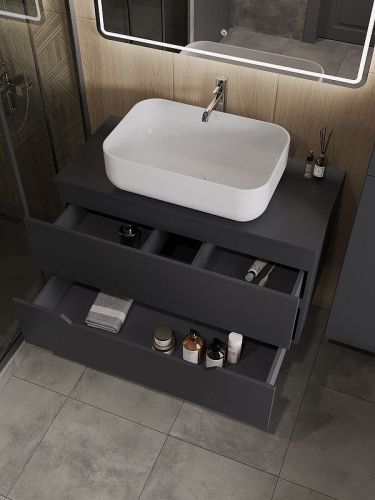 Тумба с раковиной Orange Line Li-100TugMDF+B03-600W 100х50 цвет серый - фото 4