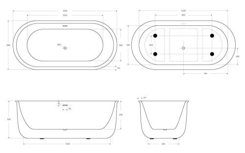 Ванна акриловая BelBagno BB709-1700-780 170х80 отдельностоящая овальная с ножками - фото 4