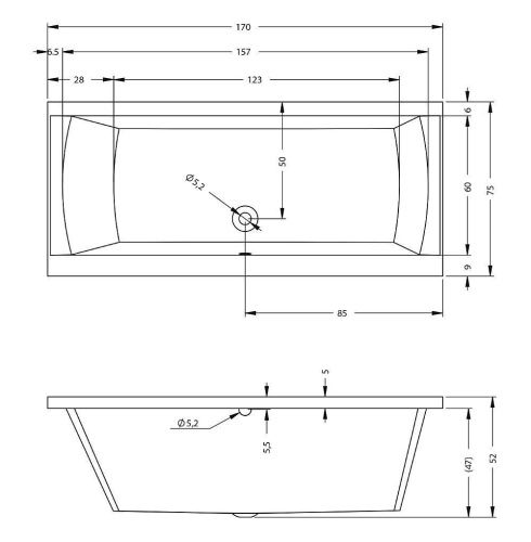 Ванна акриловая Riho JULIA B011001005 170х75 пристенная прямоугольная без ножек - фото 2