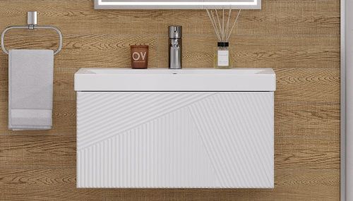 Тумба под раковину Velvex EDGE tp.EDG.9696.70.1Y белый глянец 70х40 подвесная цвет серый - фото 2