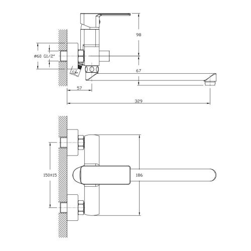 Смеситель для ванны и душа DECOROOM DR20 DR20043 настенный хром - фото 2