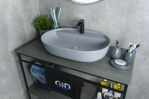 Раковина керамическая Gid Geométrico 53341 60х40 накладная цвет серый 1 отверстие под смеситель - фото 4