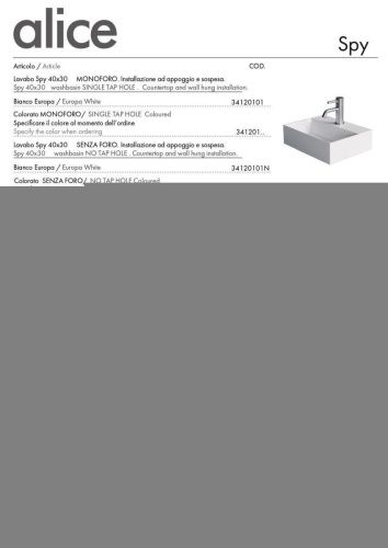 Раковина керамическая Alice Spy 34120101 40х30 подвесная цвет белый - фото 5