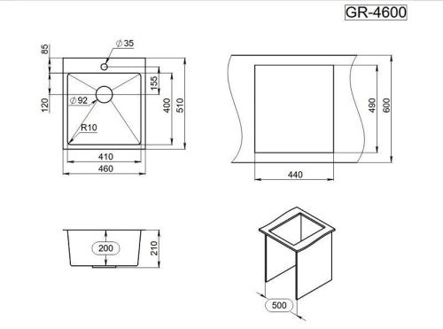 Кухонная мойка Granula 4600, СТАЛЬ САТИН 45х50 цвет нержавеющая сталь поверхность матовая - фото 3