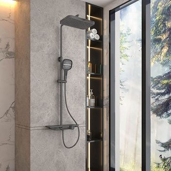 Душевая стойка Vincea VSFS-411GM настенная цвет вороненая сталь