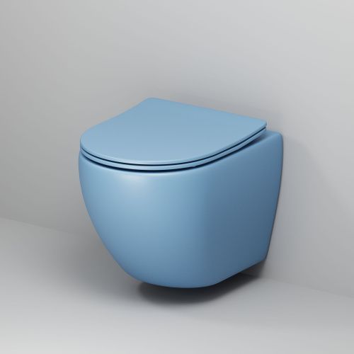 Унитаз подвесной Grossman Color GR-4455BSMS голубой с сиденьем безободковый каскадный смыв - фото 2