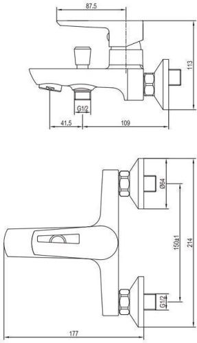 Смеситель для ванны с душем Aquanet Logic AF320-20С настенный хром - фото 2