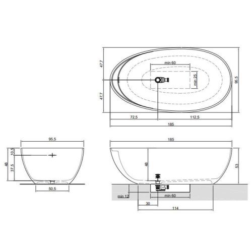 Ванна из искусственного камня Antonio Lupi Eclipse ECLIPSE Bianco/cr 185х95 отдельностоящая овальная - фото 2