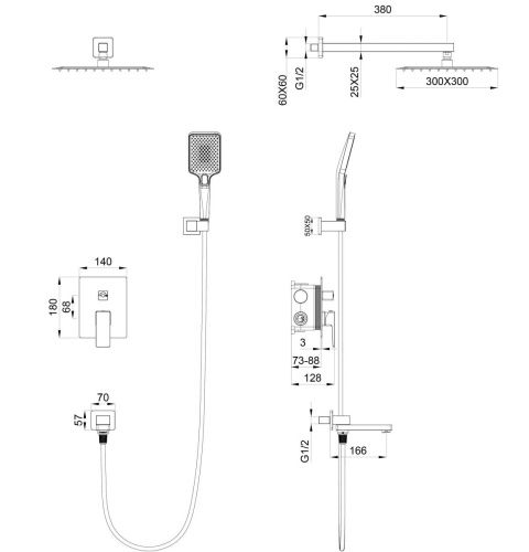 Душевая система Wonzon & Woghand CUBE 2.0 WW-88939068-BGM встраиваемая в стену цвет серый - фото 2