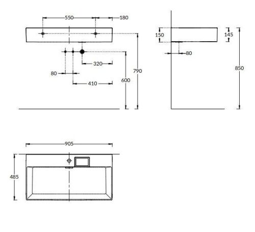 Раковина керамическая Kerama Marazzi LOGICA LO.wb.90.1 90х50 подвесная цвет белый 1 отверстие под смеситель - фото 2