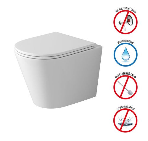 Унитаз подвесной Grossman Торнадо GR-4478SQ белый с сиденьем микролифт безободковый смыв торнадо - фото 2