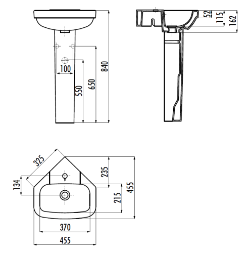Раковина из сантехнического фарфора Creavit Corner VT145-00CB00E-0000 50х50 подвесная цвет белый 1 отверстие под смеситель - фото 2