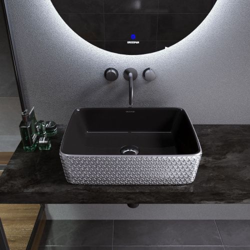 Раковина из сантехнического фаянса Grossman Color GR-3016SBR 50х40 накладная цвет черный/серебро без отверстий под смеситель - фото 3