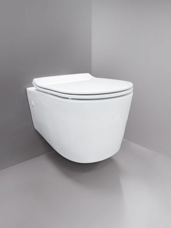 Унитаз подвесной Creo Сeramique RENNES 2.0 COMBO-RE1100R с RE1001T белый безободковый с сиденьем с микролифт душевой смыв