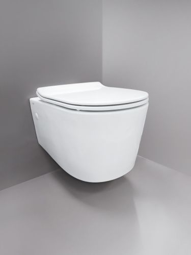 Унитаз подвесной Creo Сeramique RENNES 2.0 COMBO-RE1100R с RE1001T белый безободковый с сиденьем с микролифт душевой смыв - фото 3