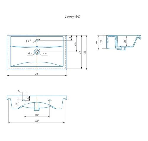 Раковина из сантехнического фаянса СанТа Фостер80 80х50 накладная цвет белый - фото 2
