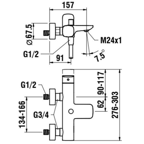 Смеситель для ванны Laufen Complementi 3.2175.7.004.136.1 настенный хром - фото 2