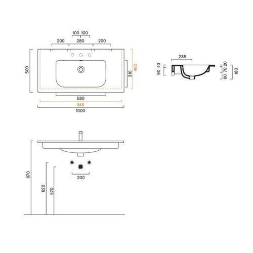 Раковина керамическая Catalano Italy 721010001 100 см подвесная цвет белый без отверстий под смеситель - фото 2