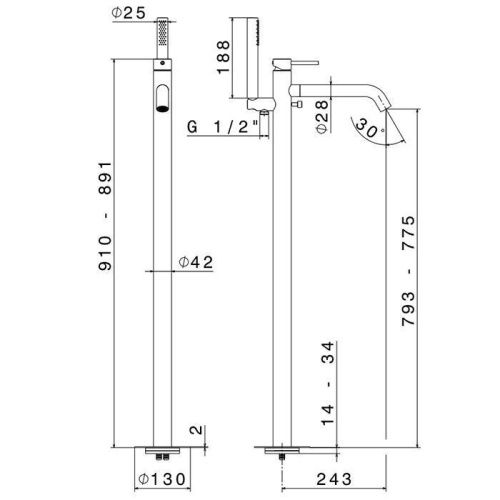 Смеситель Newform X-Steel 316 69684EX.59.064 напольный оружейная сталь - фото 2