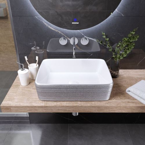 Раковина из сантехнического фаянса Grossman Color GR-3016SW 50х40 накладная цвет белый/серебро без отверстий под смеситель - фото 3
