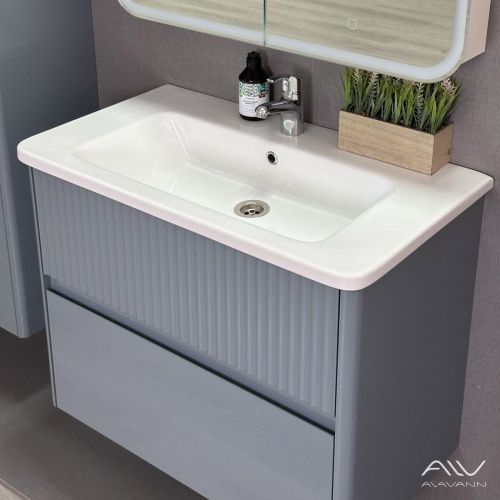 Тумба с раковиной Alavann Wave ALV1113000 80х50 подвесная цвет серый - фото 5