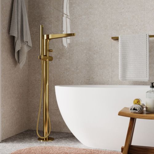 Смеситель для ванны и душа Wasserkraft Sauer 7100 7121 напольный золото - фото 2