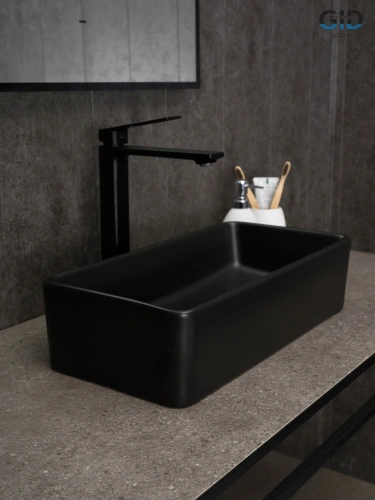 Раковина керамическая Gid Geométrico 53359 50х20 накладная цвет черный без отверстий под смеситель - фото 2