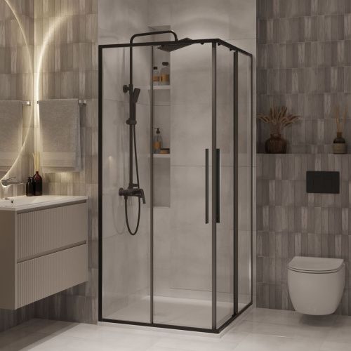 Душевой уголок Niagara Nova NG-6824-34BLACK 100х100 стекло прозрачное профиль черный без поддона - фото 3