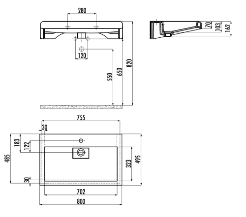 Раковина из сантехнического фарфора Creavit Epic EP080-00BM00E-0000 80х50 накладная цвет серый - фото 2