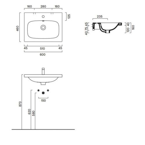 Раковина керамическая Catalano Alvea 620600001 60 см подвесная цвет белый без отверстий под смеситель - фото 2