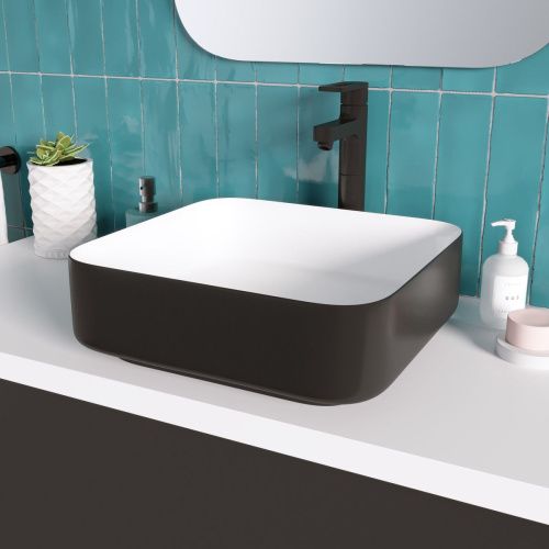 Раковина из сантехнического фаянса Grossman Color GR-4042BW 40х40 накладная цвет белый/черный без отверстий под смеситель - фото 3