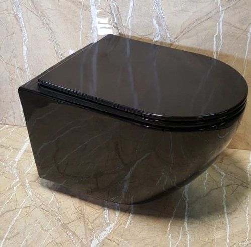 Унитаз подвесной CeramaLux 2196-18 черный с сиденьем микролифт безободковый каскадный смыв - фото 2