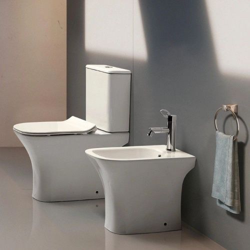 Унитаз напольный с бачком CeramaLux 1215A белый с сиденьем микролифт безободковый душевой смыв - фото 5