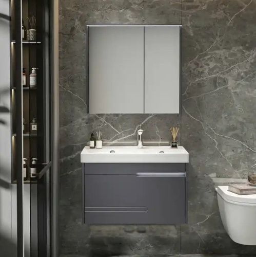 Комплект мебели: тумба + раковина + шкаф-зеркало Cerutti SPA OGLIO 120 120х50 подвесной цвет серый - фото 3