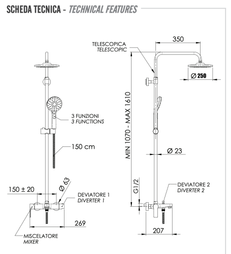 Душевая стойка Remer Energy EY34A8MPMD25NO настенная цвет черный - фото 2