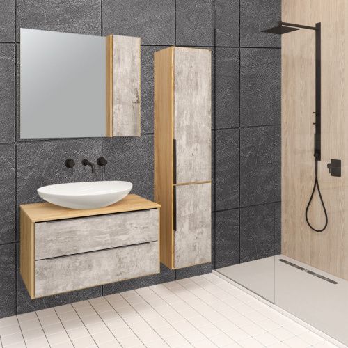 Тумба под раковину Runo Мальта 00-00001100 90х50 подвесная цвет серый/коричневый - фото 3