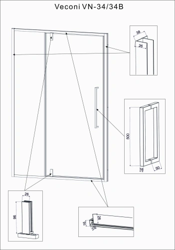 Душевая дверь Veconi Vianno VN34B-100-01-C7 100х195 стекло прозрачное профиль черный - фото 4