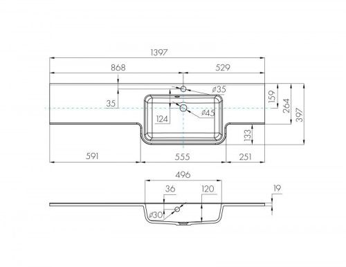 Раковина из искусственного камня Aquaton Hotel 1A709731PI01P 140х40 подвесная цвет белый - фото 2