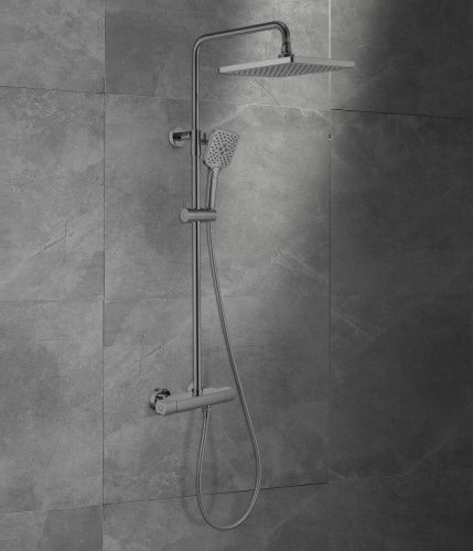 Душевая стойка Vincea Next VSFS-1N0TGM настенная цвет вороненая сталь с термостатом